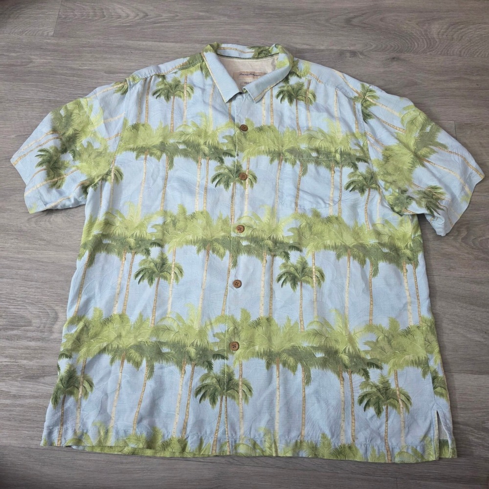 Tommy Bahama Silk Button Up Palm Tree Print Tropical Shirt‎ XL